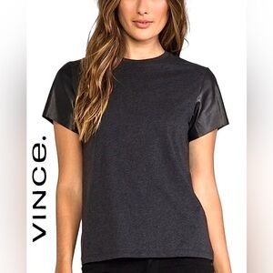 VINCE Lamb Leather Top Short Sleeve Shirt